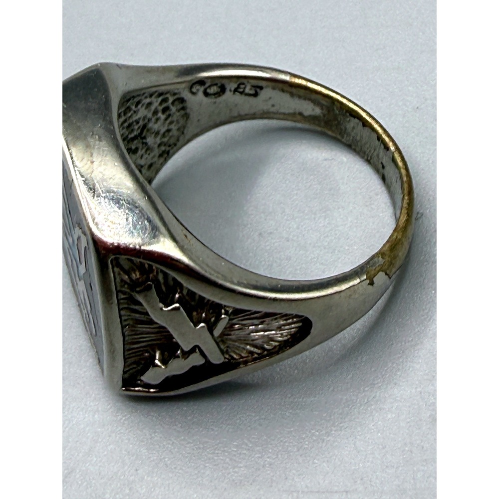 Vintage CO 85 Eagle Thunderbird Inlay Signet Ring Silver Tone Black Size 6.5 - Picture 4 of 10